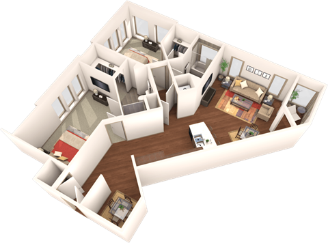 Veranda Highpointe Apartments Redcloud 3D Floor Plan